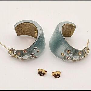 Alexis Bittar Blue Lucite &
Crystals Chunky Semi Hoop Post
Earrings